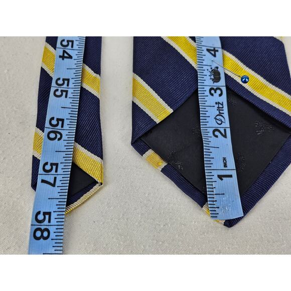 BROOKS BROTHERS MEN'S 4" NECK TIE NAVY BLUE YELLOW STRIPE WITH WHITE BORDER - Picture 8 of 8